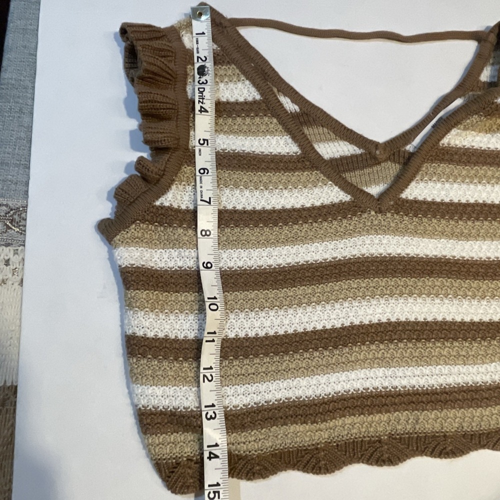 Women's 2-piece Outfit Madden NYC Size L/XL Crochet Striped Sleeveless Y2K Boho - Picture 8 of 12